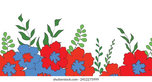 Hello spring banners collection. Background with color leaves, flowers. Nature concept design. Modern floral compositions in trendy flat simple style. Vector illustration for poster, greeting card.