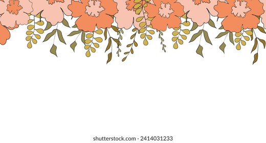 Hello spring banners collection. Background with color leaves, flowers. Nature concept design. Modern floral compositions in trendy flat simple style. Vector illustration for poster, greeting card.