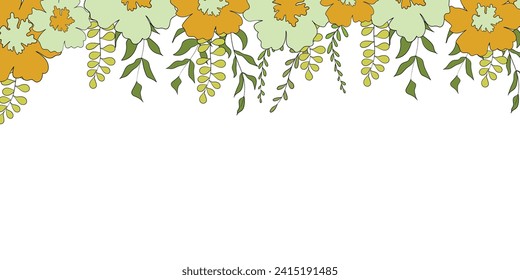 Hello spring banners collection. Background with color leaves, flowers. Nature concept design. Modern floral compositions in trendy flat simple style. Vector illustration for poster, greeting card.