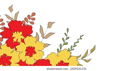 Hello spring banners collection. Background with color leaves, flowers. Nature concept design. Modern floral compositions in trendy flat simple style. Vector illustration for poster, greeting card.
