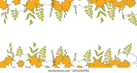 Hello spring banners collection. Background with color leaves, flowers. Nature concept design. Modern floral compositions in trendy flat simple style. Vector illustration for poster, greeting card.
