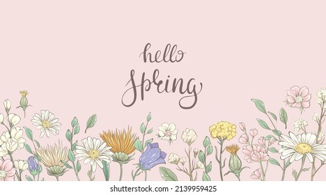 Hello spring. Banners with flowers