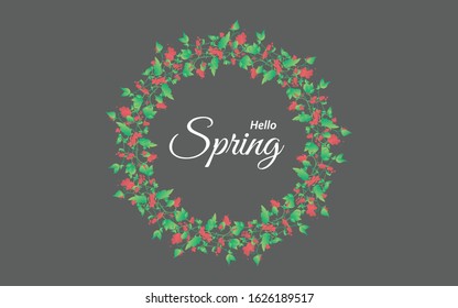 Hello spring with beatiful leaf and flower for greeting card, invitation template, banner and poster. Spring season background.