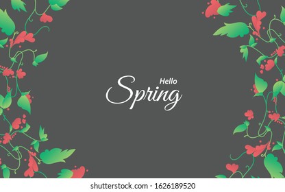Hello spring with beatiful leaf and flower for greeting card, invitation template, banner and poster. Spring season background.