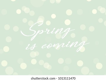 Hello Spring. Beautiful spring background with bokeh and handwritten text. Vector illustrati