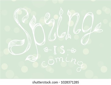 Hello Spring. Beautiful spring background with bokeh and handwritten text. Vector illustration EPS10