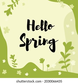 Hello Spring. Beautiful spring background with bokeh and handwritten text. Vector illustration EPS10