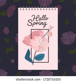 hello spring beautiful flower in frame retro vintage banner poster invitation template vector illustration