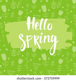 Hello spring. Bird and spring flowers.