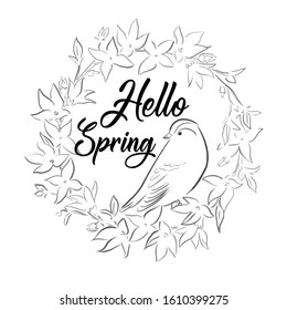 Hello spring bird silhouette vector illustration 