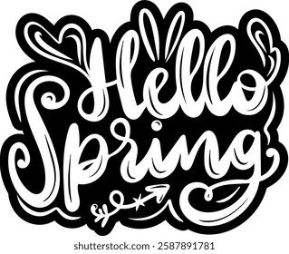 hello spring black easter graphic design vector file