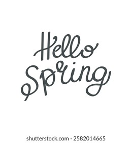 Hello spring black and white outline cute lettering vector illustration.