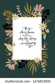 Hallo Frühling. Botanischer Satz mit handgezeichneten Gartenelementen, Rahmen, Blumen, Blatt, romantische Schrift. Gute Vorlage für Web, Karte, Poster, Aufkleber, Banner, Einladung, Hochzeit. Vektorillustration