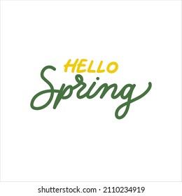 Hello spring Brush lettering isolated without background. Calligraphy phrase for post cards, prints, banners. web. Vector illustration