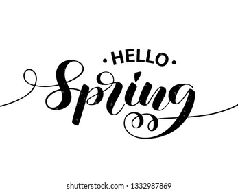 Hello Spring brush lettering. Vector illustration for banner or poster