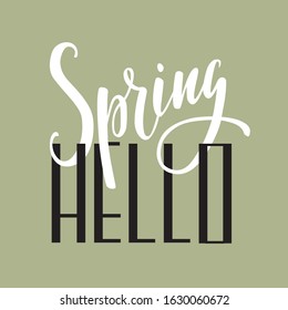 Hello Spring. Brush lettering. Vector illustration.