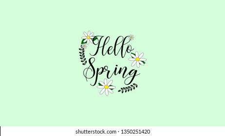 Hello Spring. brush pen lettering. design for holiday greeting card and invitation of seasonal spring holiday