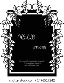 Hello spring calligraphy lettering with floral frame on black and white colors. Vector