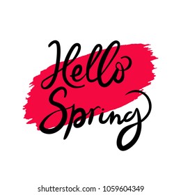 Hello Spring calligraphy. Sketch of  greeting card for spring decoration, love  and wedding. Vector illustration design template.
