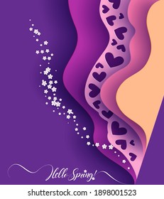 Hello spring card background. Vector illustration. Paper art cut. For web and print, wallpaper, cards, flyers, invitation, posters, brochure, banners.