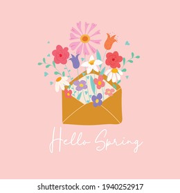 Hello spring card, banner poster template 
