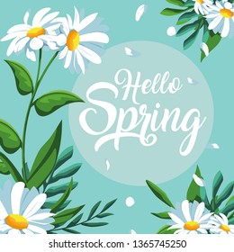hello spring card with beautiful flowers decoration