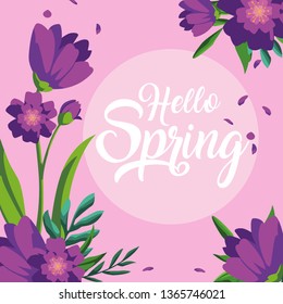 hello spring card with beautiful flowers decoration