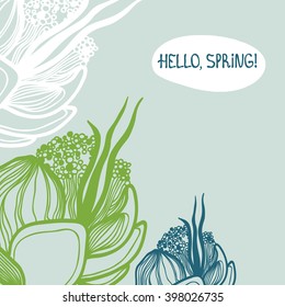 Hello, spring! Card with buds blossoming.