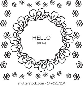 Hello spring, card with decorative of leaf flower frame. Vector