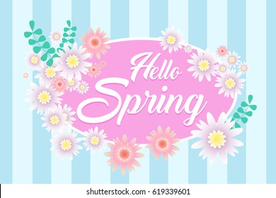 Hello Spring  card design, flower background