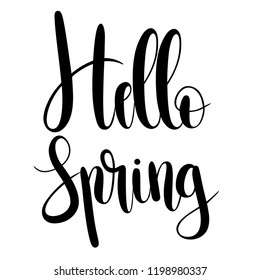 Hello Spring card with handwritten phrase, holiday poster. Vector illustration ,ad, promotion, poster, flyer, web-banner, article. Hand drawn.