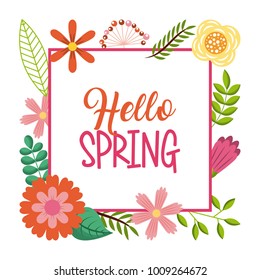 hello spring card lettering text frame flowers decoration