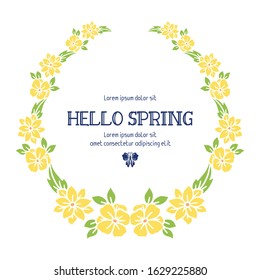 Hello spring card unique design, with seamless leaf and wreath frame. Vector