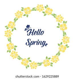 Hello spring card unique design, with seamless leaf and wreath frame. Vector