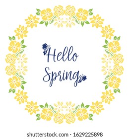 Hello spring card unique design, with seamless leaf and wreath frame. Vector