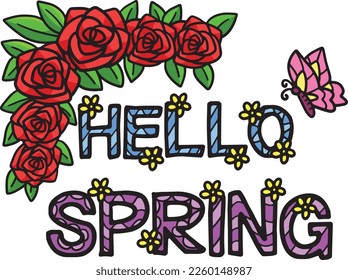 Hello Spring Cartoon Colored Clipart Illustration