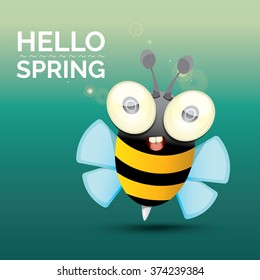 Hello spring . cartoon cute bright baby bee. vector illustration