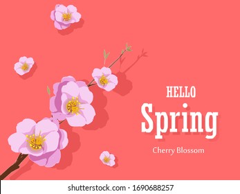 El muelle de Adiós con flor de flor de cerezo es la temporada para la tarjeta de saludo, banner, plantilla de invitación, poscard, fondo de papel pintado y etiqueta de venta de primavera.