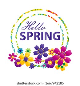 hello spring colored flowers vector