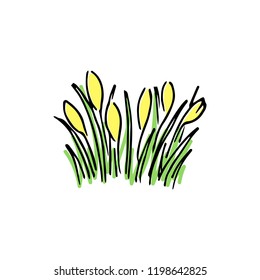 Hello Spring colored sketch set. First flowers