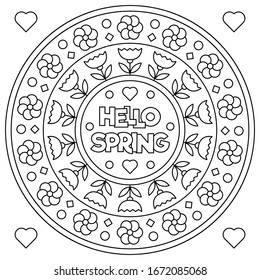 Hallo Frühling. Farbseite. Schwarz-Weiß-Vektorillustration