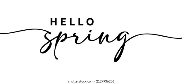 Hello Spring - continuous one line calligraphy with white Background