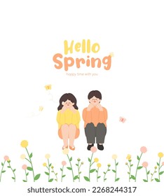 hello spring,
Couple characters dating in a place full of flowers.