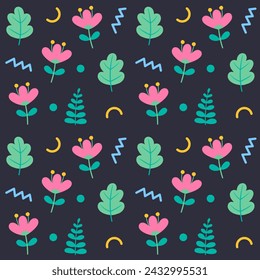 hola primavera linda mano femenina dibujado abstracto símbolo de la flor objeto fondo oscuro ilustración vectorial