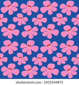 hola primavera lindo femenino dibujado a mano abstracto símbolo de flor de hibisco objeto fondo azul ilustración vectorial