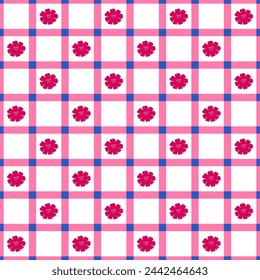 hola primavera lindo femenino dibujado a mano hibisco a cuadros sin patrón vector ilustración