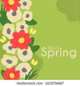 Hello, Spring! Cute floral background with trendy shape flowers.