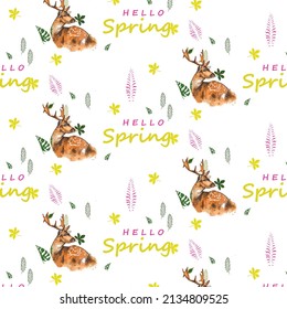 HELLO SPRING DEER Floral Nature Patrones sin problemas 