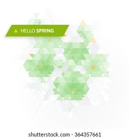 Hello Spring Design. Geometric Background. Low poly flowers.