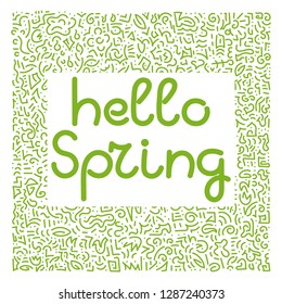 Hello Spring .Doodle hand drawing Background. Flowers, leaves. Vector illustration